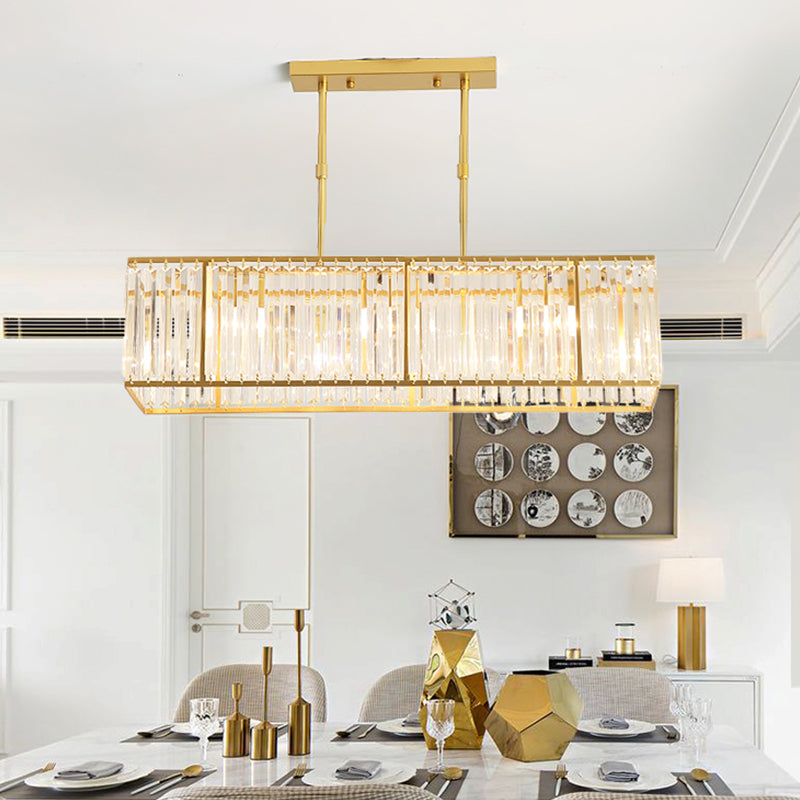 Modern Rectangle Shade Island Pendant Crystal Island Lights for Restaurant