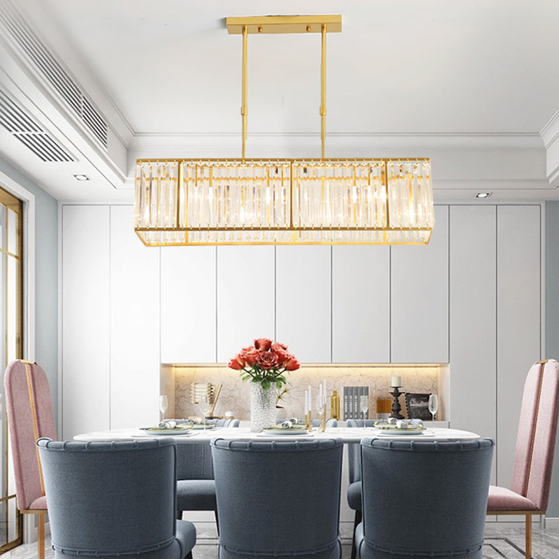 Modern Rectangle Shade Island Pendant Crystal Island Lights for Restaurant