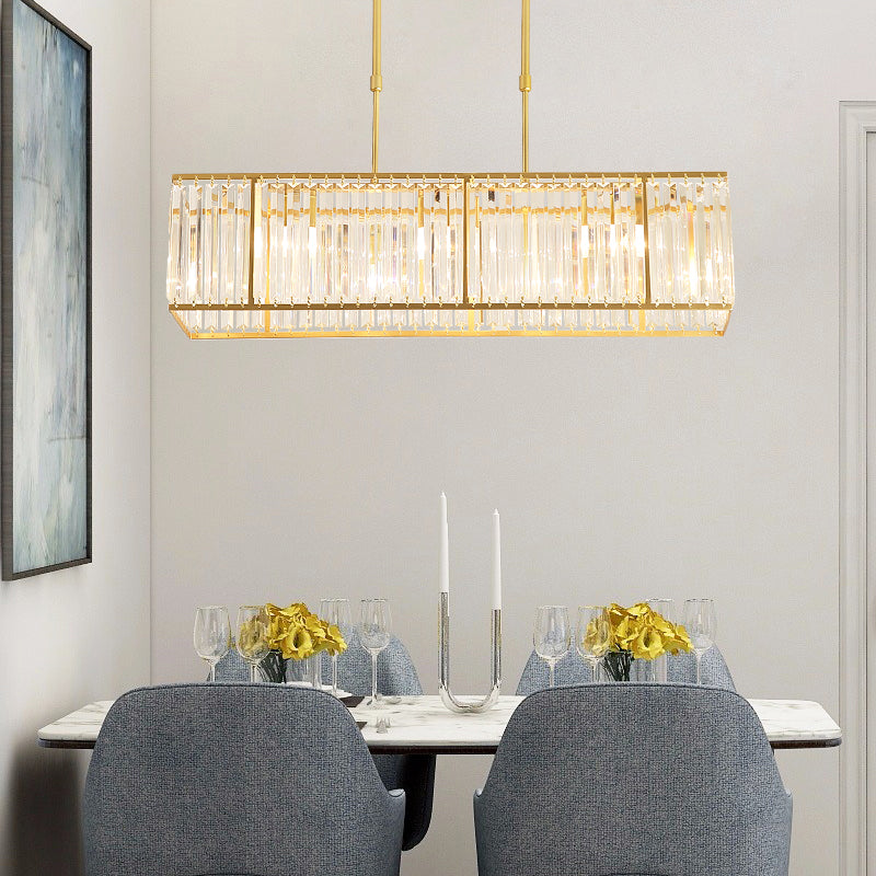 Modern Rectangle Shade Island Pendant Crystal Island Lights for Restaurant
