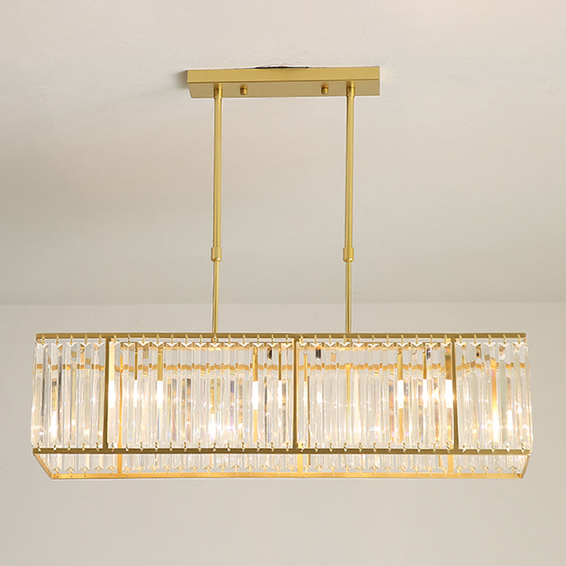Modern Rectangle Shade Island Pendant Crystal Island Lights for Restaurant