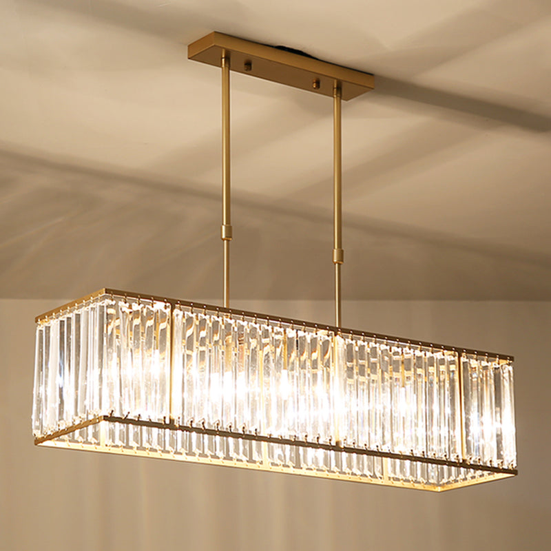 Modern Rectangle Shade Island Pendant Crystal Island Lights for Restaurant