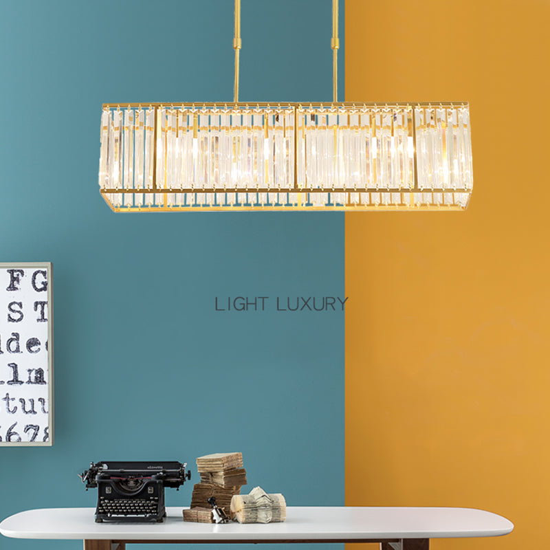 Modern Rectangle Shade Island Pendant Crystal Island Lights for Restaurant
