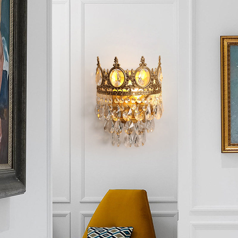 Contemporary Style Crown Wall Sconce Light Simplicity Wall Lamp with Crystal Shade
