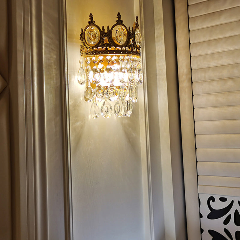 Contemporary Style Crown Wall Sconce Light Simplicity Wall Lamp with Crystal Shade