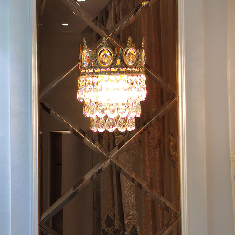 Contemporary Style Crown Wall Sconce Light Simplicity Wall Lamp with Crystal Shade