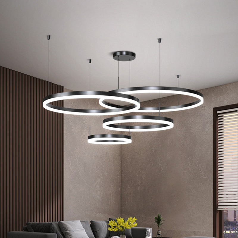 Metal Circle Pendant Chandelier Minimalist Black LED Pendant Light for Living Room