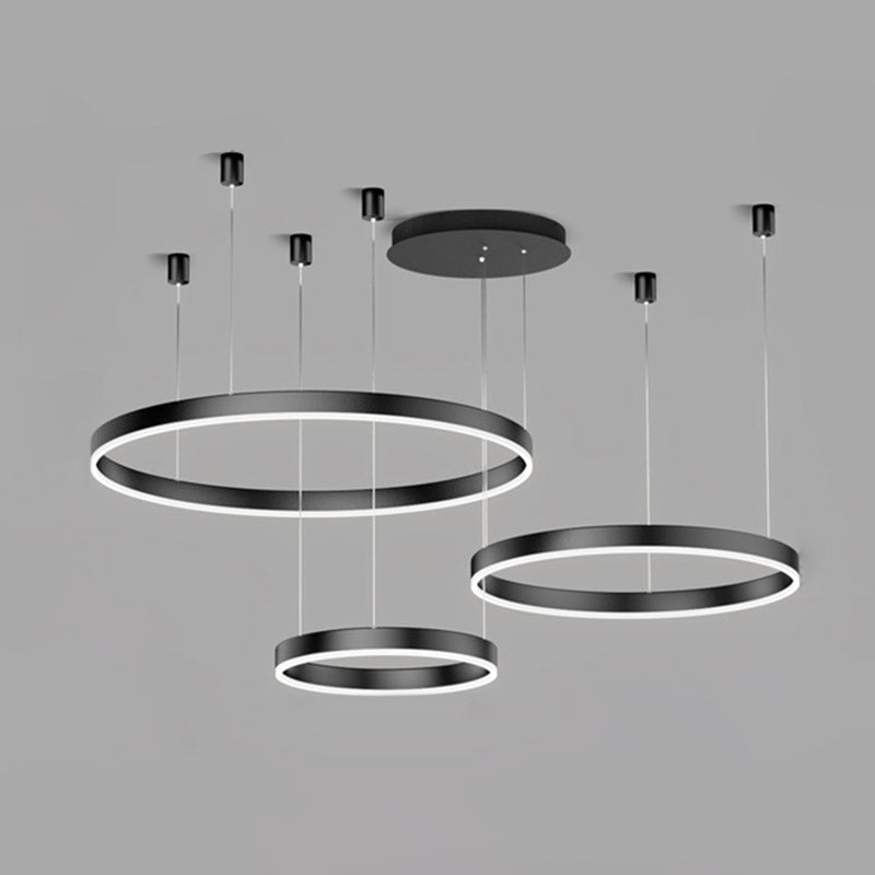 Metal Circle Pendant Chandelier Minimalist Black LED Pendant Light for Living Room