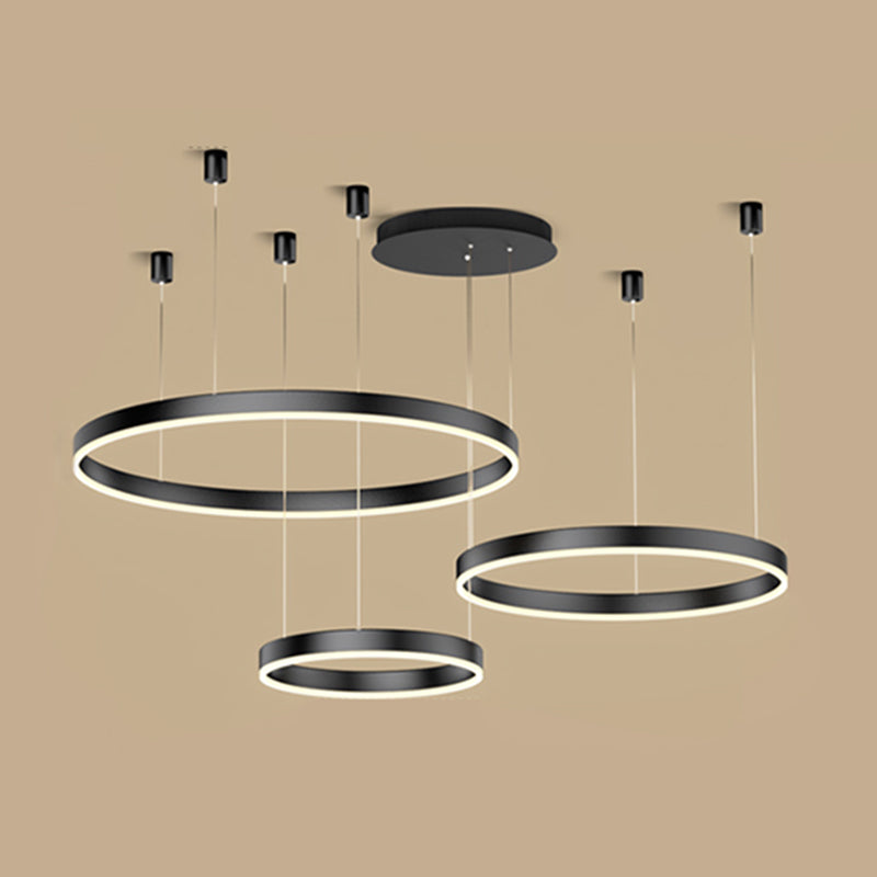 Metal Circle Pendant Chandelier Minimalist Black LED Pendant Light for Living Room