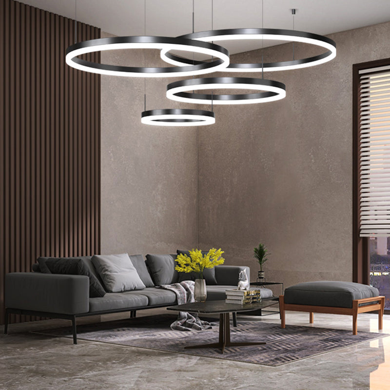 Metal Circle Pendant Chandelier Minimalist Black LED Pendant Light for Living Room