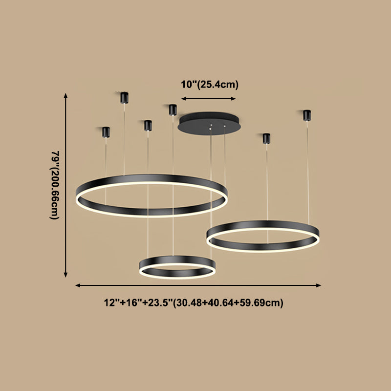 Metal Circle Pendant Chandelier Minimalist Black LED Pendant Light for Living Room