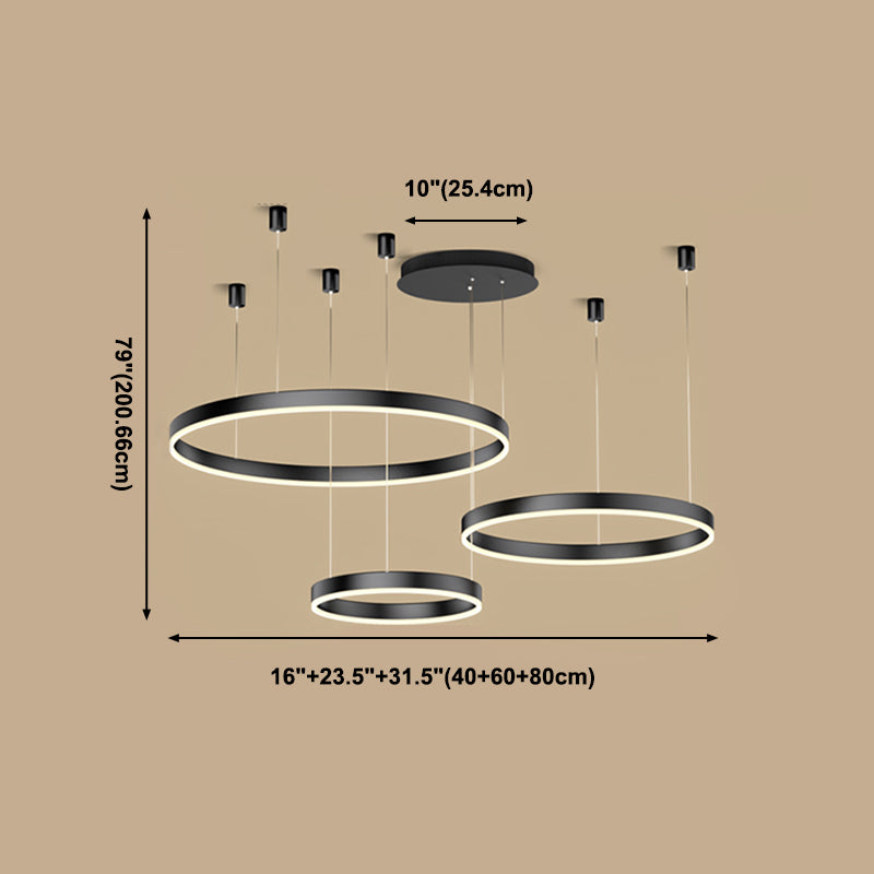 Metal Circle Pendant Chandelier Minimalist Black LED Pendant Light for Living Room