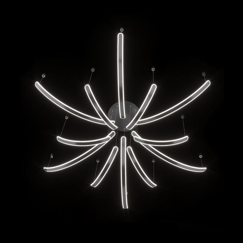 Curved LED Chandelier Minimalist Metal Living Room Villa Hanging Light in Black