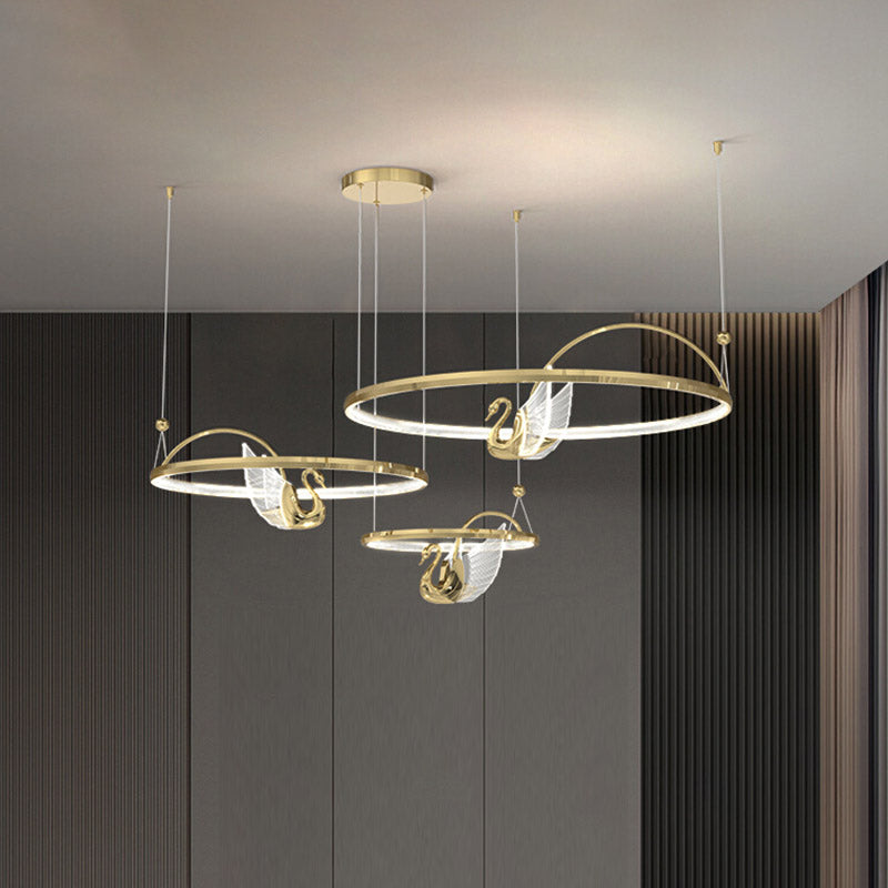 Gold Swan Suspension Light Minimalist Metal LED Chandelier for Living Room