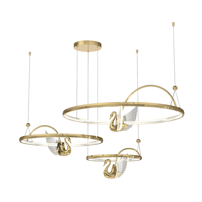 Gold Swan Suspension Light Minimalist Metal LED Chandelier for Living Room