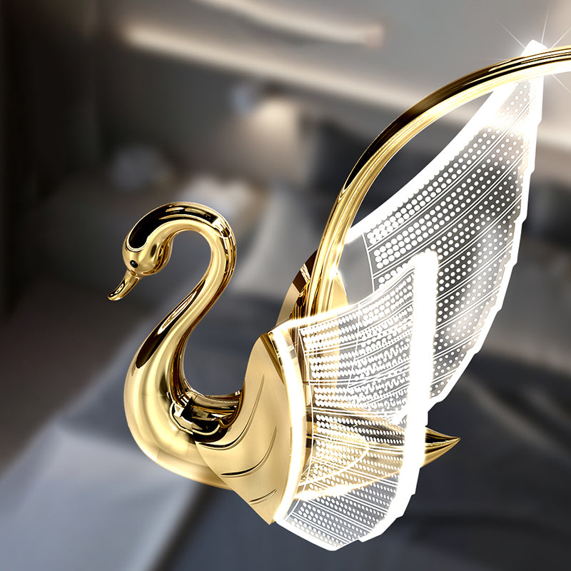 Gold Swan Suspension Light Minimalist Metal LED Chandelier for Living Room