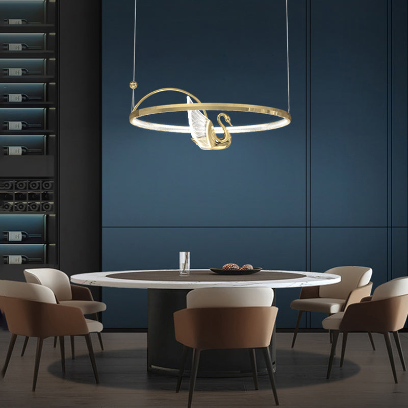 Gold Swan Suspension Light Minimalist Metal LED Chandelier for Living Room