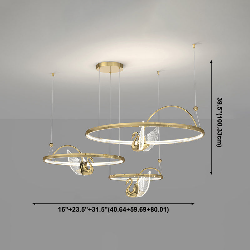 Gold Swan Suspension Light Minimalist Metal LED Chandelier for Living Room