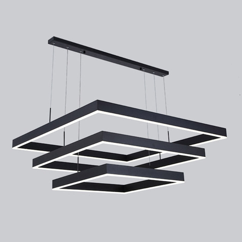 Minimalist Square LED Chandelier Metallic Living Room Suspension Light in Black