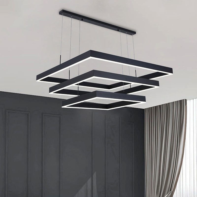 Minimalist Square LED Chandelier Metallic Living Room Suspension Light in Black