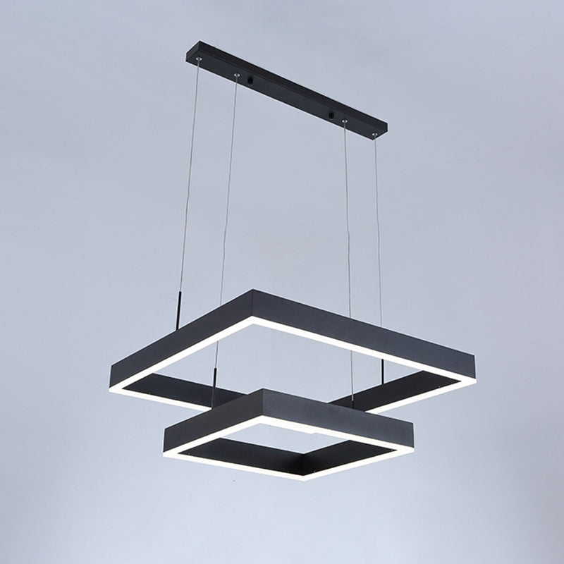 Minimalist Square LED Chandelier Metallic Living Room Suspension Light in Black