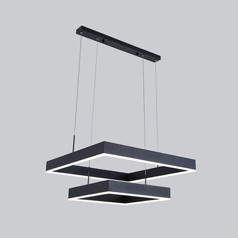 Minimalist Square LED Chandelier Metallic Living Room Suspension Light in Black