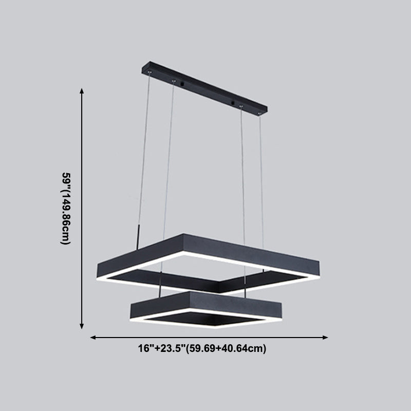 Minimalist Square LED Chandelier Metallic Living Room Suspension Light in Black