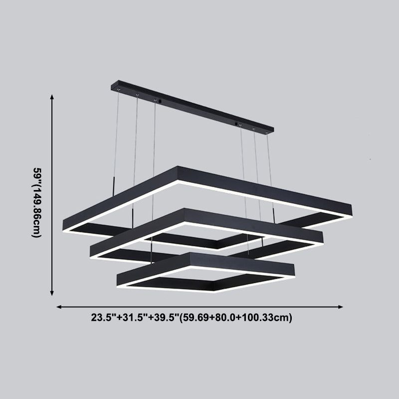Minimalist Square LED Chandelier Metallic Living Room Suspension Light in Black