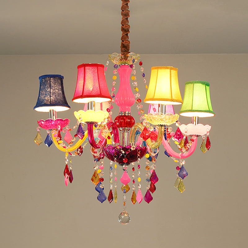Colorful Candlestick Suspension Lighting Macaron Style Chandelier for Living Room