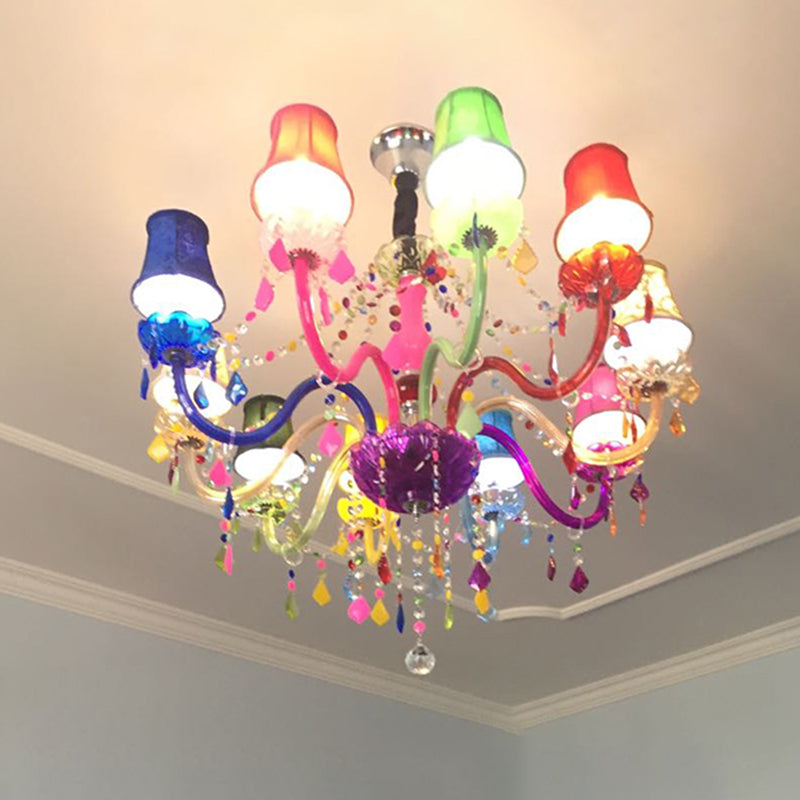 Colorful Candlestick Suspension Lighting Macaron Style Chandelier for Living Room