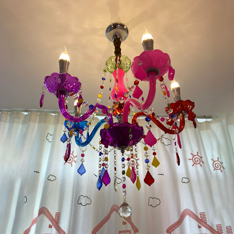 Colorful Candlestick Suspension Lighting Macaron Style Chandelier for Living Room
