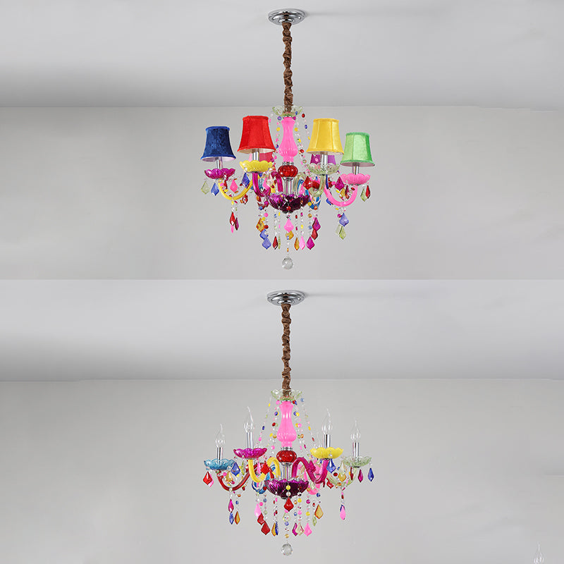 Colorful Candlestick Suspension Lighting Macaron Style Chandelier for Living Room