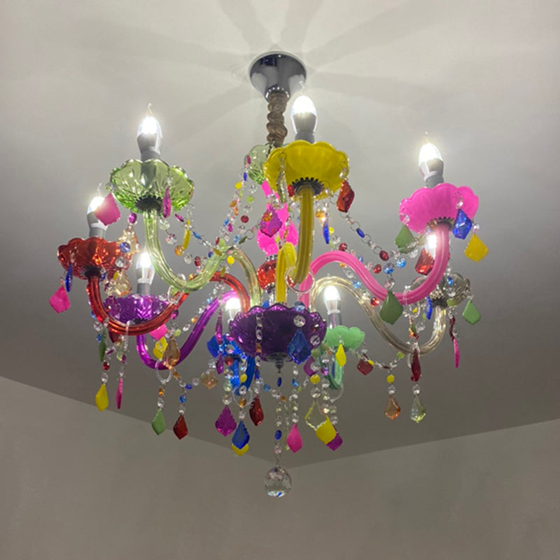 Colorful Candlestick Suspension Lighting Macaron Style Chandelier for Living Room