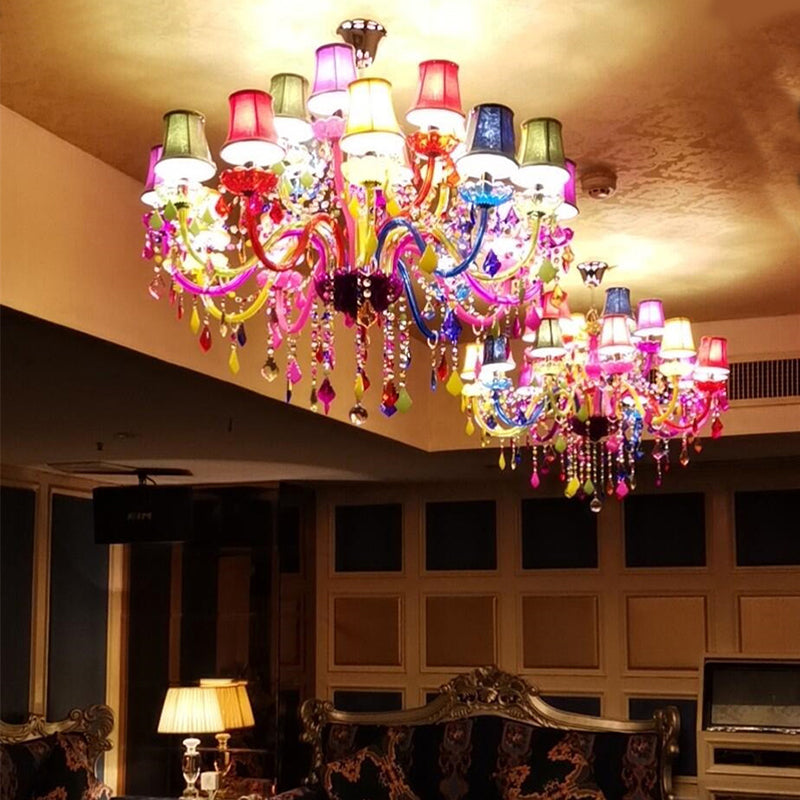 Colorful Candlestick Suspension Lighting Macaron Style Chandelier for Living Room