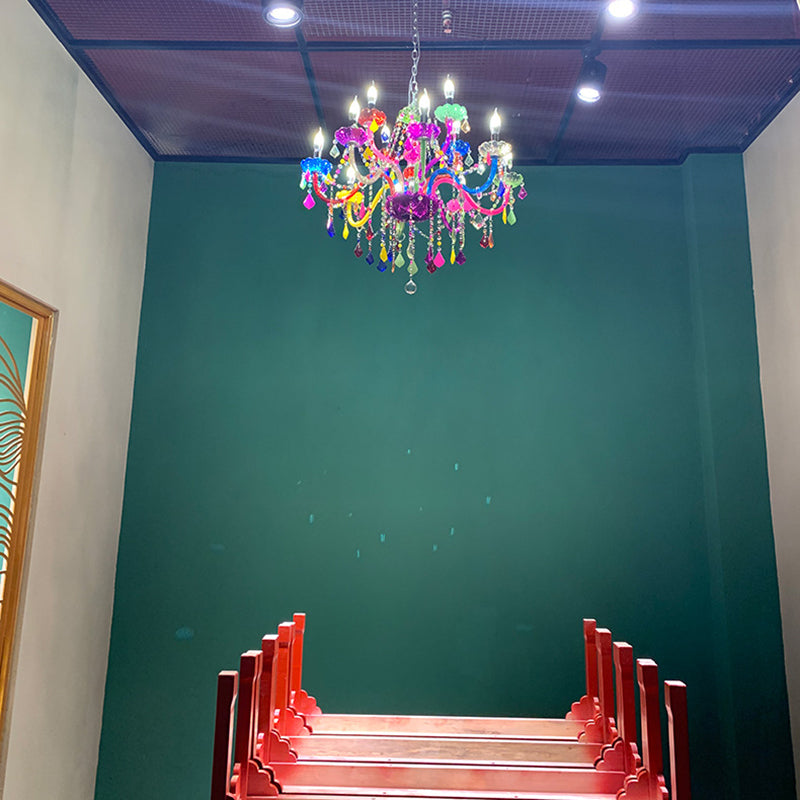 Colorful Candlestick Suspension Lighting Macaron Style Chandelier for Living Room