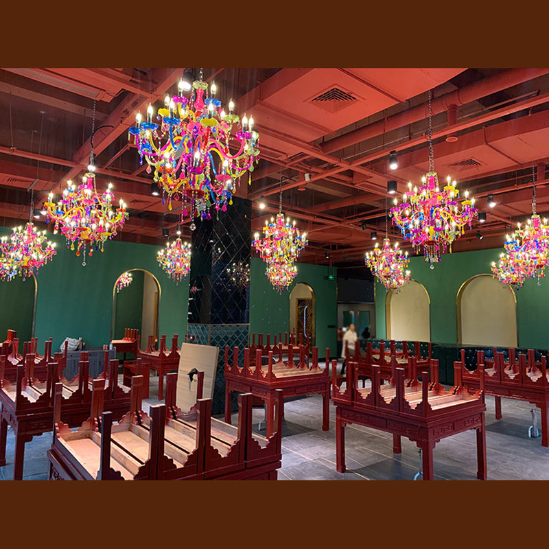 Colorful Candlestick Suspension Lighting Macaron Style Chandelier for Living Room
