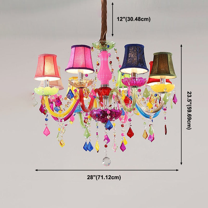 Colorful Candlestick Suspension Lighting Macaron Style Chandelier for Living Room