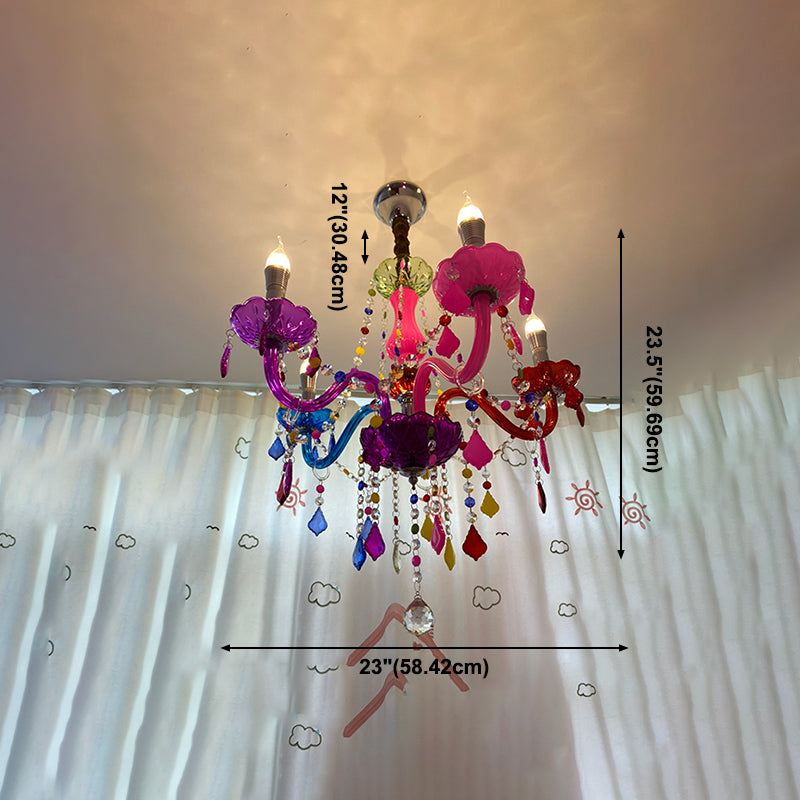 Colorful Candlestick Suspension Lighting Macaron Style Chandelier for Living Room
