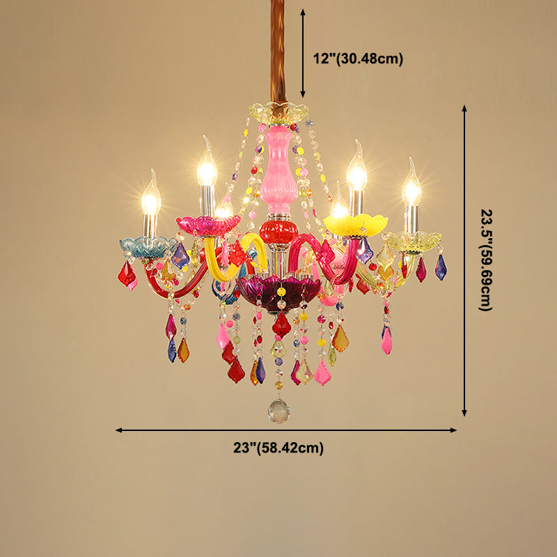 Colorful Candlestick Suspension Lighting Macaron Style Chandelier for Living Room