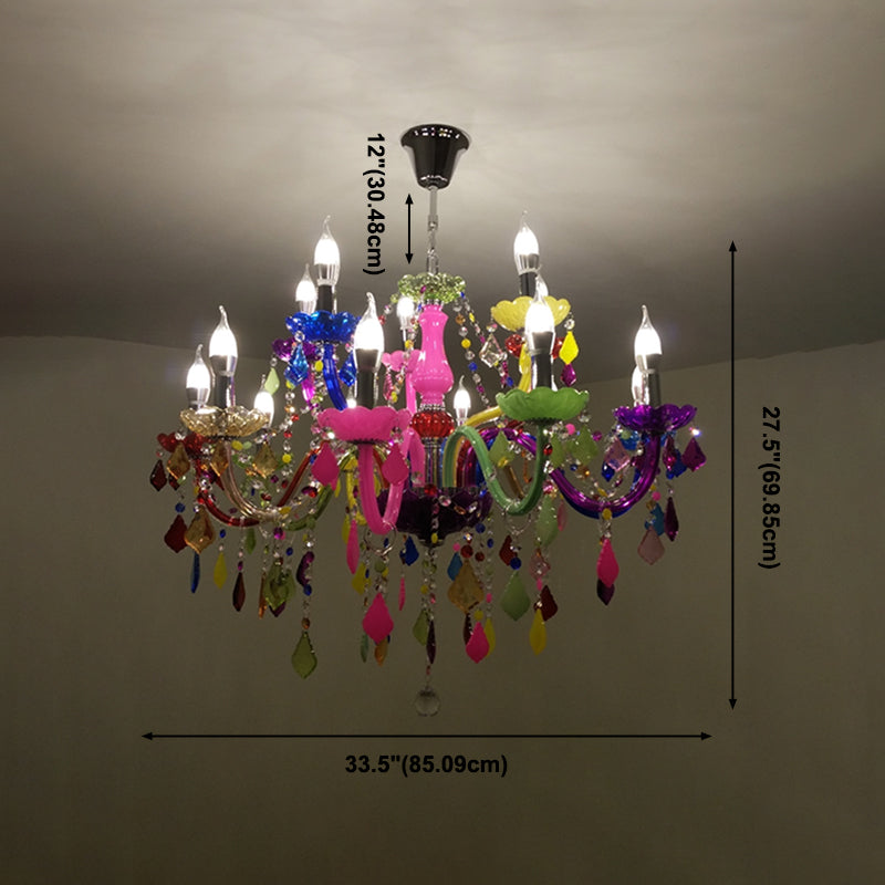 Colorful Candlestick Suspension Lighting Macaron Style Chandelier for Living Room