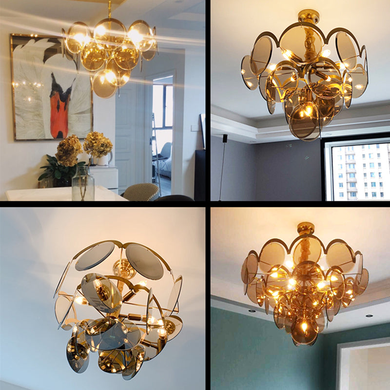 Nordic Metal Chandelier Geometric Pendant Lamps with Clear Glass for Living Room