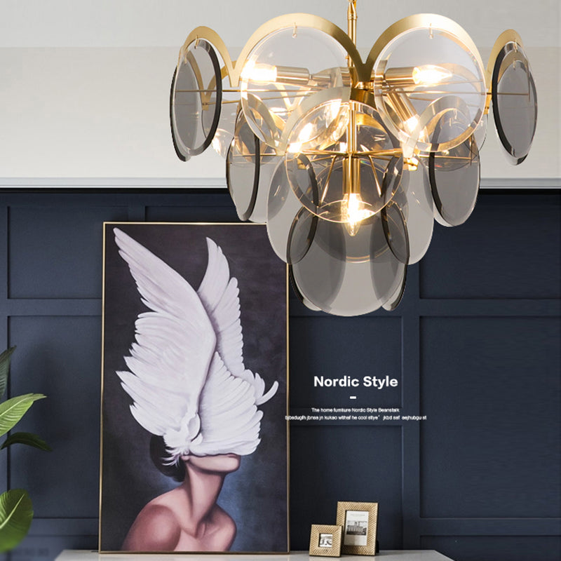 Nordic Metal Chandelier Geometric Pendant Lamps with Clear Glass for Living Room