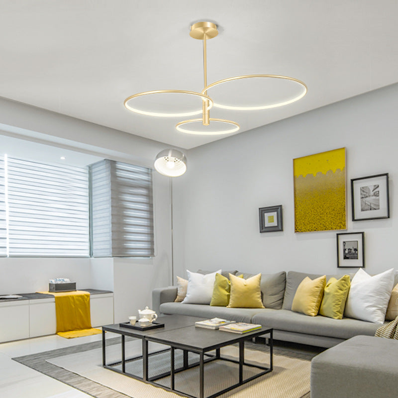 Round Chandelier Light Fixtures Modern Multi-Tier Gold Suspension Pendant Lamps