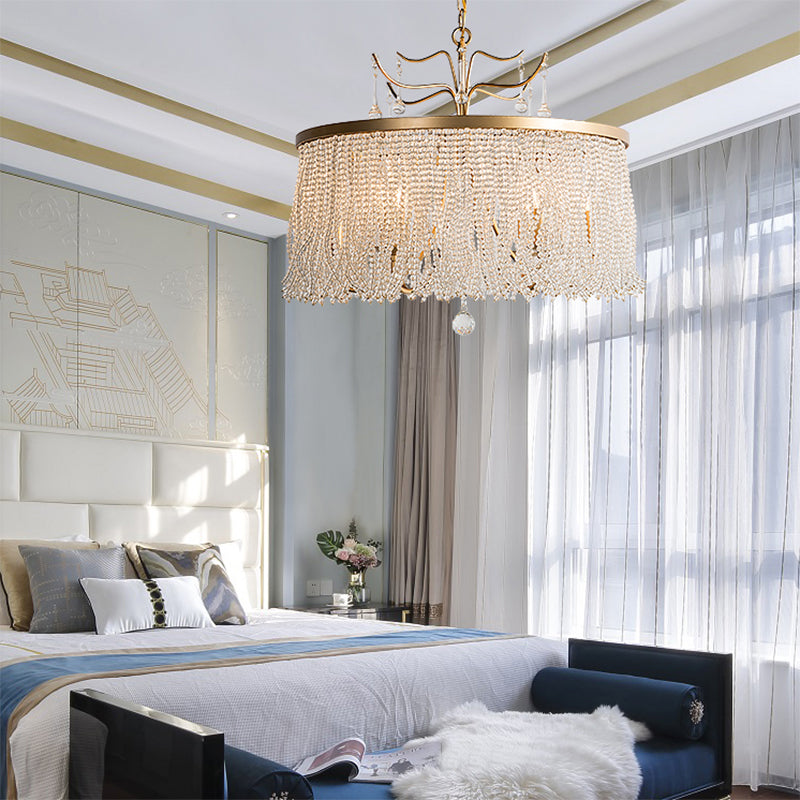 Modern Style Chandelier Metal Minimalism Hanging Light with Crystal for Bedroom
