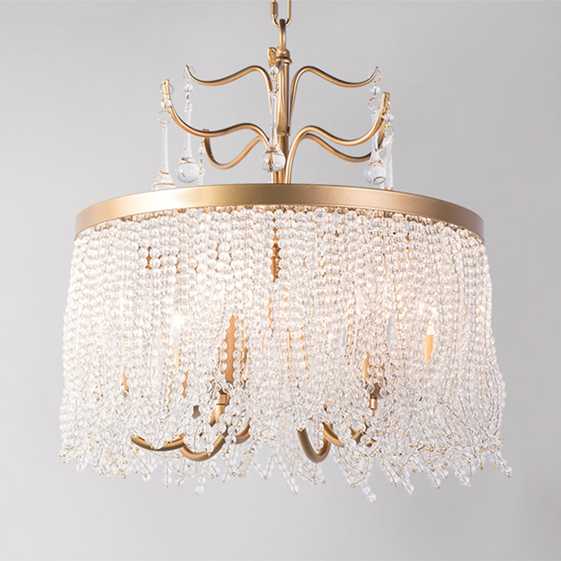 Modern Style Chandelier Metal Minimalism Hanging Light with Crystal for Bedroom