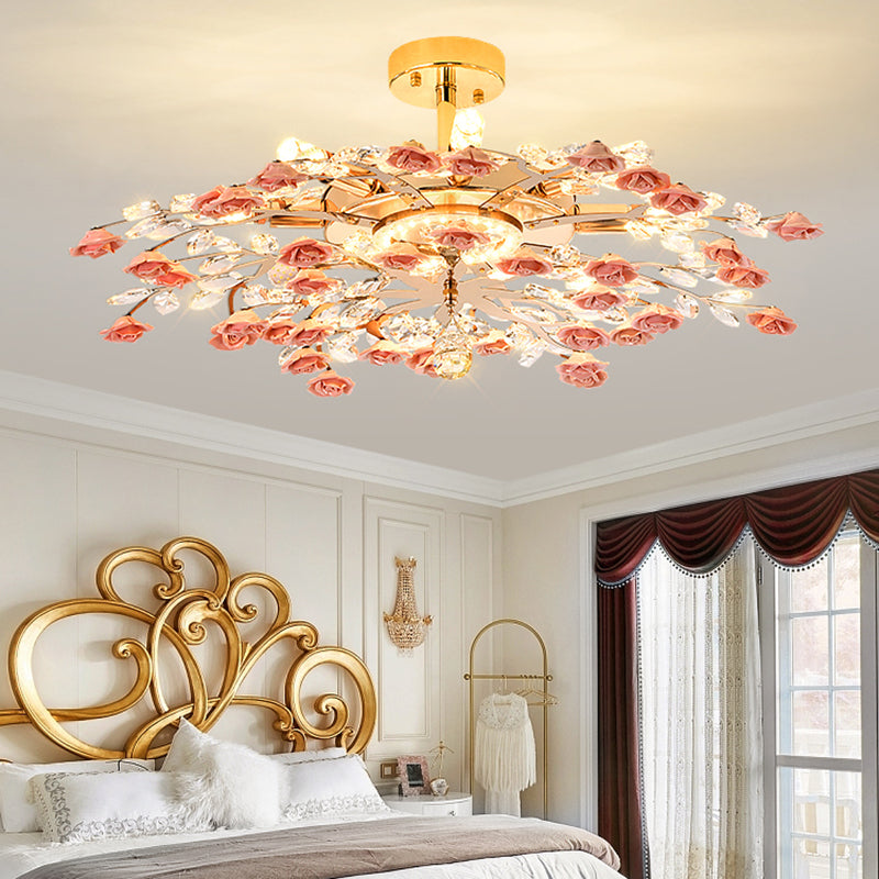 Rustieke roos kroonluchter verlichting Eenvoudig ophanglicht met kristalaccenten