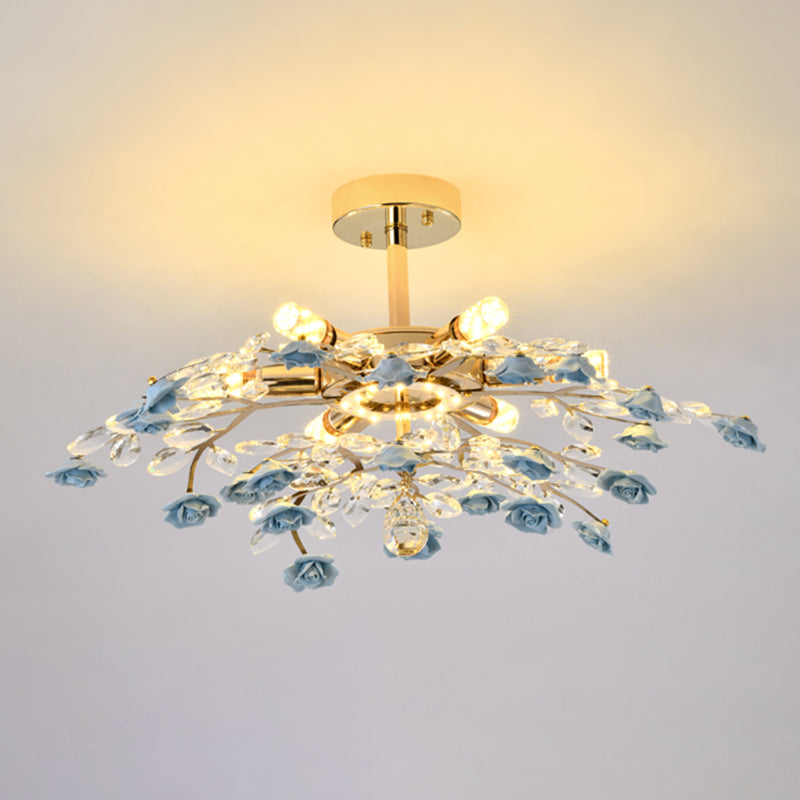 Rustieke roos kroonluchter verlichting Eenvoudig ophanglicht met kristalaccenten