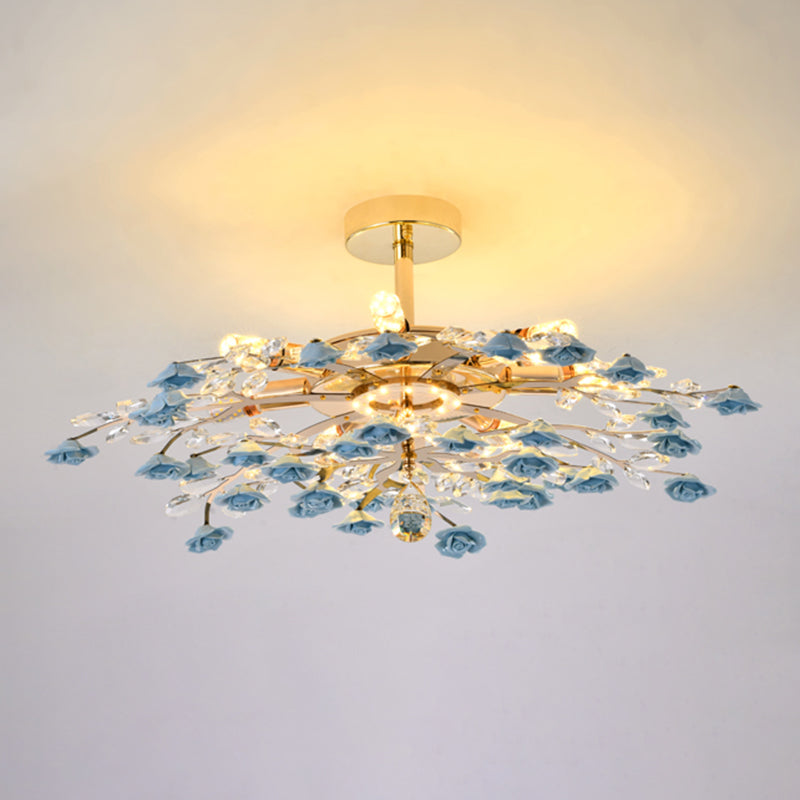 Rustieke roos kroonluchter verlichting Eenvoudig ophanglicht met kristalaccenten