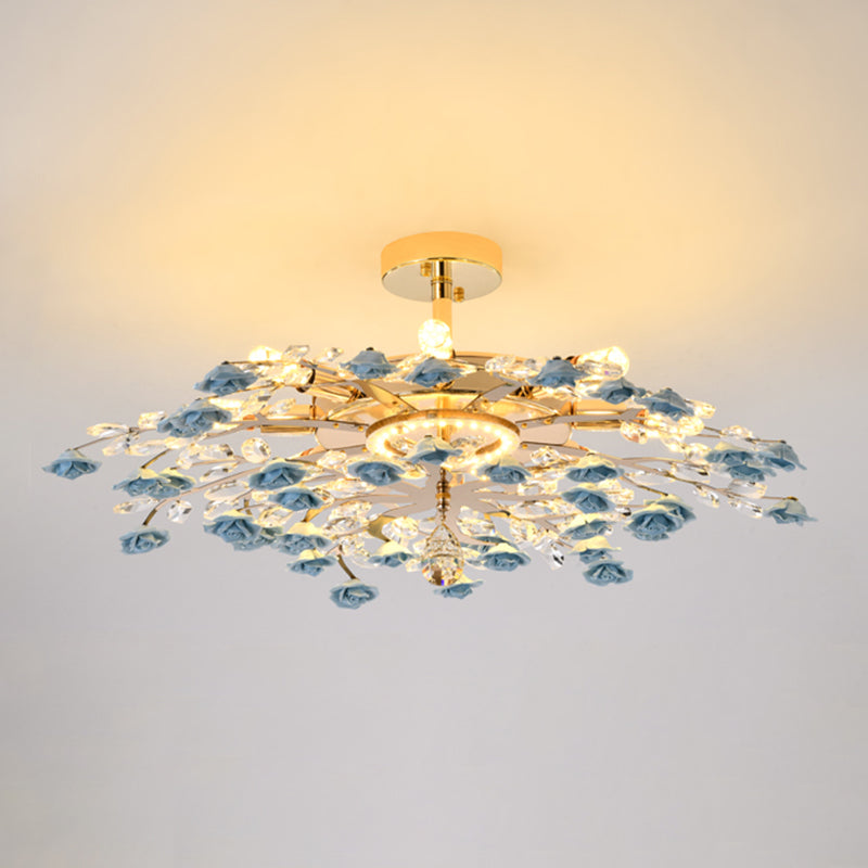 Rustieke roos kroonluchter verlichting Eenvoudig ophanglicht met kristalaccenten