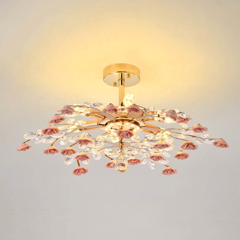 Rustieke roos kroonluchter verlichting Eenvoudig ophanglicht met kristalaccenten