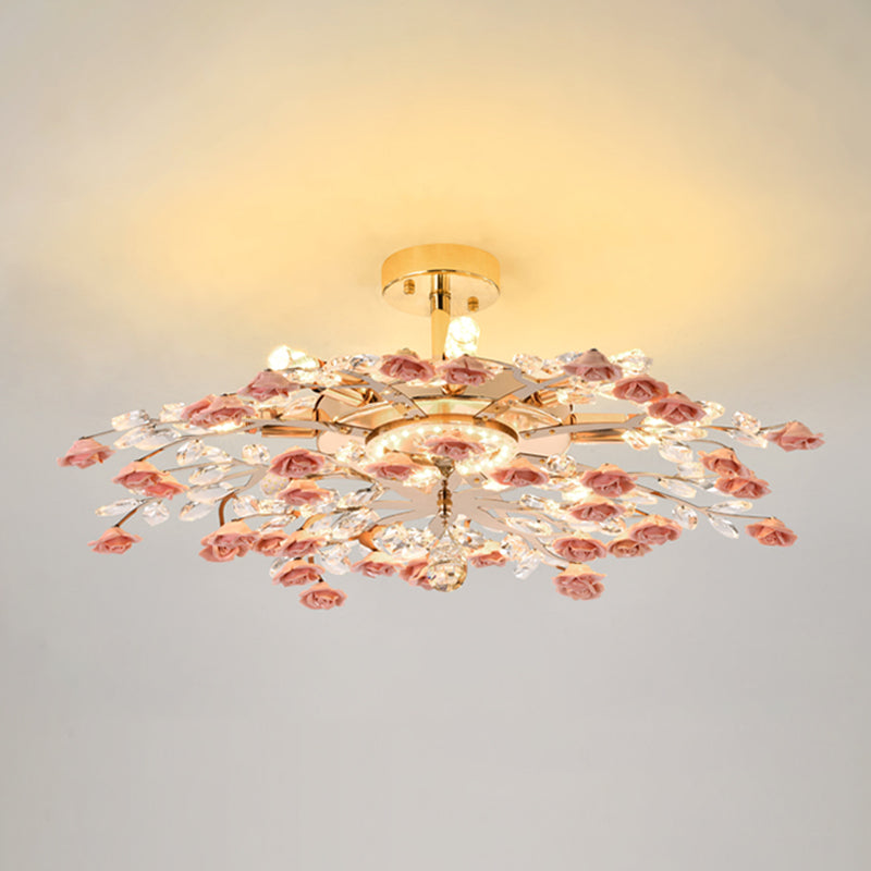 Rustieke roos kroonluchter verlichting Eenvoudig ophanglicht met kristalaccenten